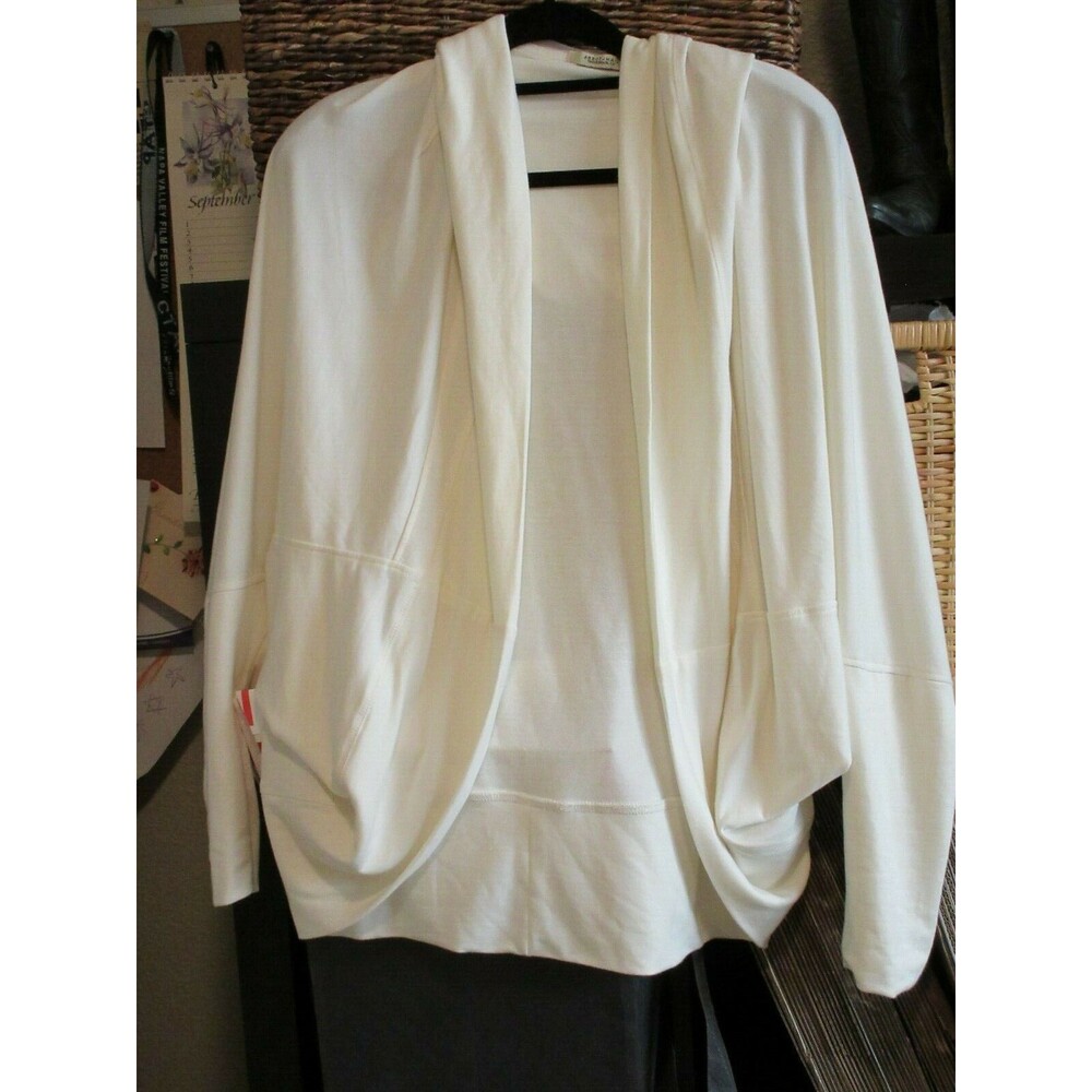 ABBOT MAIN VENICE BEACH WHITE HOODED LIGHT WEIGHT DRAPED KIMONO JACKET SIZE M